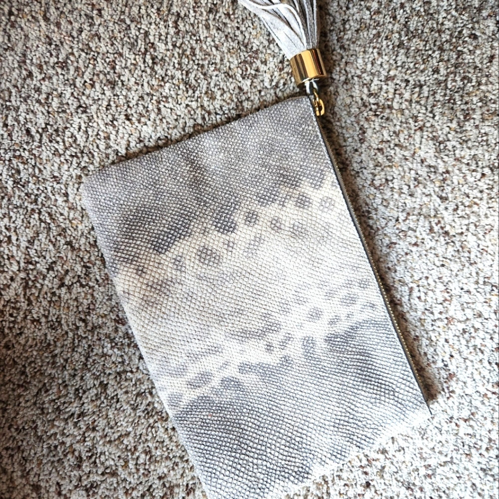 G.I.L.I. Genuine leather python grey and cream clutch with Gold Tassel